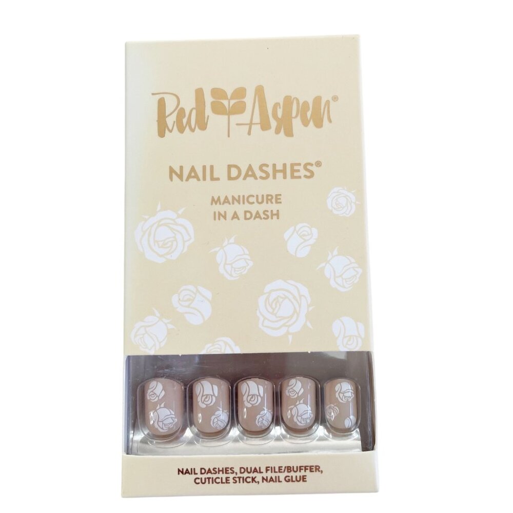 Red Aspen Rosewood Charm Reusable Nail Dashes Floral Design